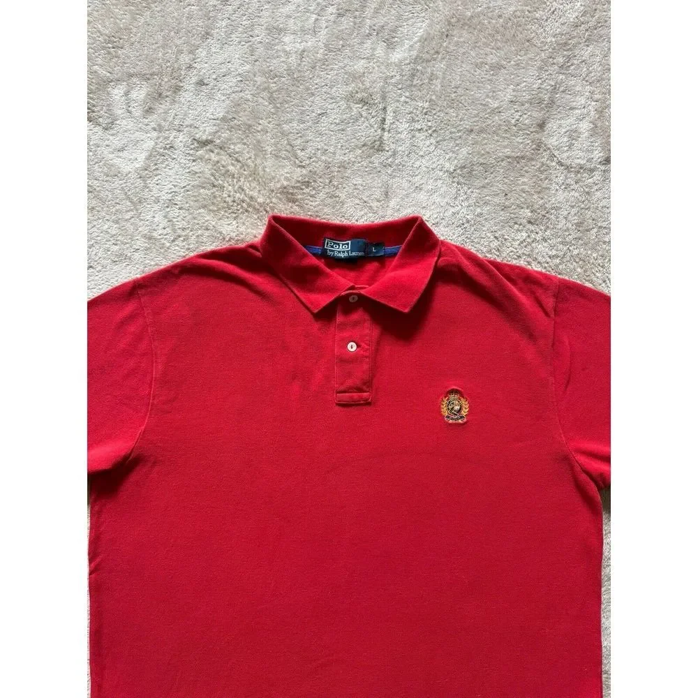 Polo Ralph Lauren Mens Short Sleeve Shirt Red Gold‎ Embroidered Size Large